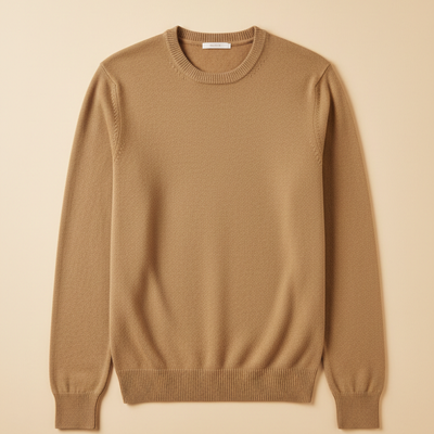 Camel Fine-Knit Crewneck Sweater