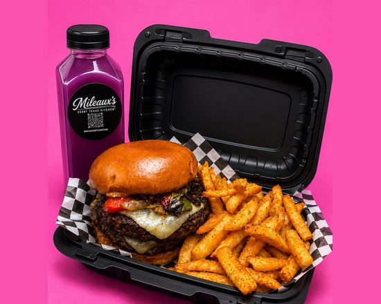 The Gulfway Drive, with fries and a bottle of purple lemonade